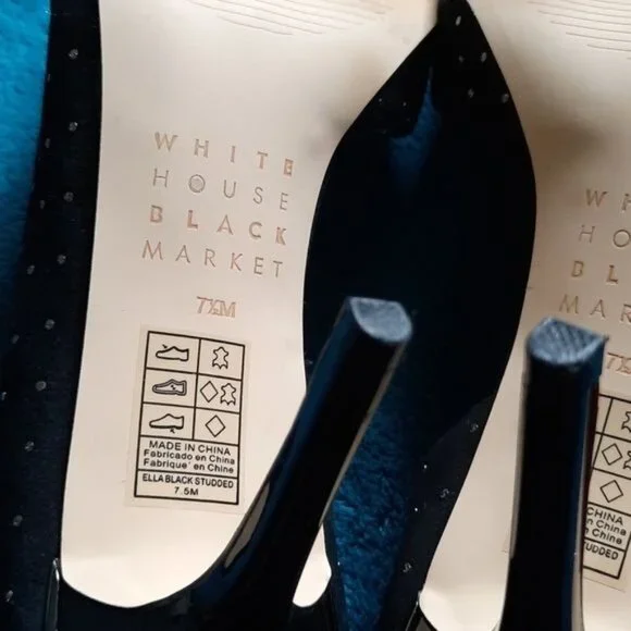 White House Black Market Black Ella Studded Velvet High Heel Open Pumps Size 7.5 - Picture 10 of 11